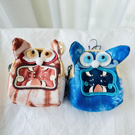 Handmade Tile Cat Keychain Wallet, Plushie Keychain Coin Purse, Decorative Keychain, Kitty Keychain for Kids, Zipper Coin Pocket for Her