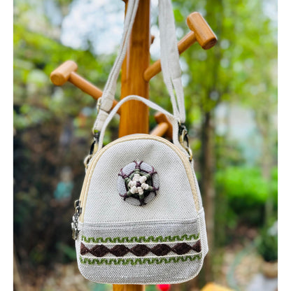 Linen Handbag with Embroidery Pattern, Shoulder Bag for Women, Zipper Crossbody Bag, Top Handle Bag