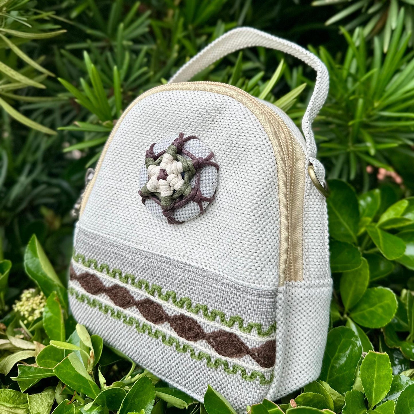 Linen Handbag with Embroidery Pattern, Shoulder Bag for Women, Zipper Crossbody Bag, Top Handle Bag