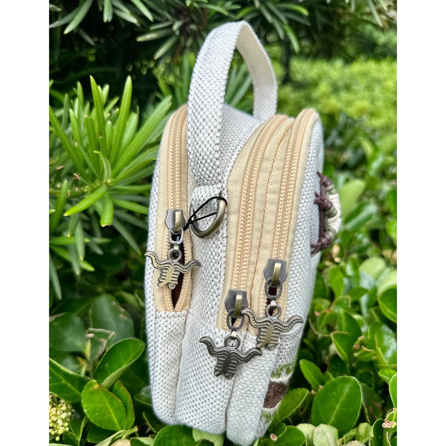 Linen Handbag with Embroidery Pattern, Shoulder Bag for Women, Zipper Crossbody Bag, Top Handle Bag