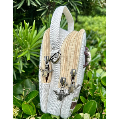 Linen Handbag with Embroidery Pattern, Shoulder Bag for Women, Zipper Crossbody Bag, Top Handle Bag
