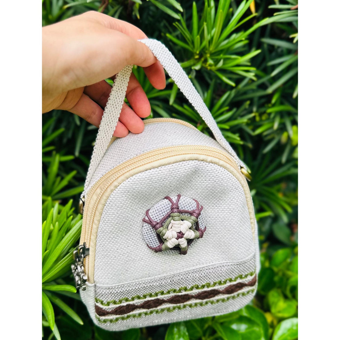 Linen Handbag with Embroidery Pattern, Shoulder Bag for Women, Zipper Crossbody Bag, Top Handle Bag