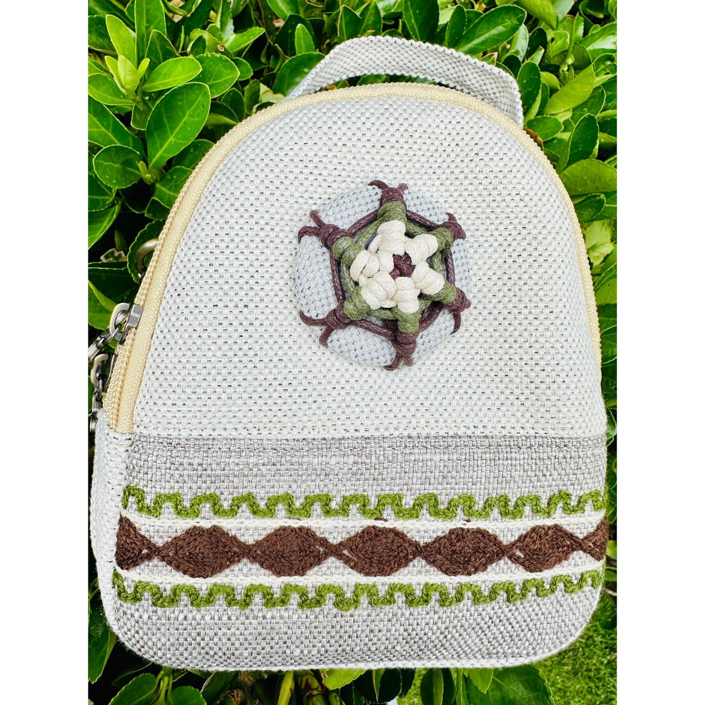 Linen Handbag with Embroidery Pattern, Shoulder Bag for Women, Zipper Crossbody Bag, Top Handle Bag