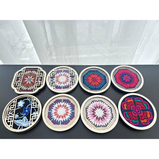 Hand Embroidered Fridge Magnets Set - Colorful Cross Stitched Refrigerator Magnets, Laptop Magnets, Floral Pattern Decor