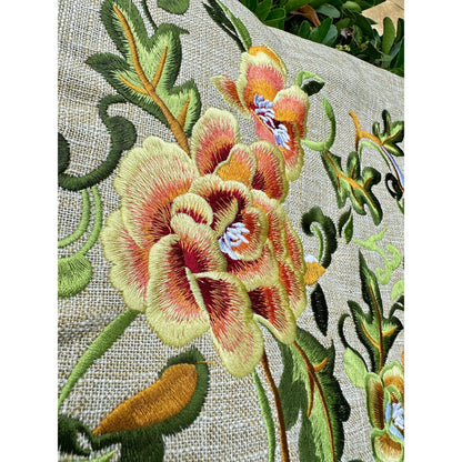 Linen Tote Bag with Embroidered Flower, Shoulder Bag for Women, Embroidered Peony Tote Bag, Zipper Shopping Bag, Diaper Bag