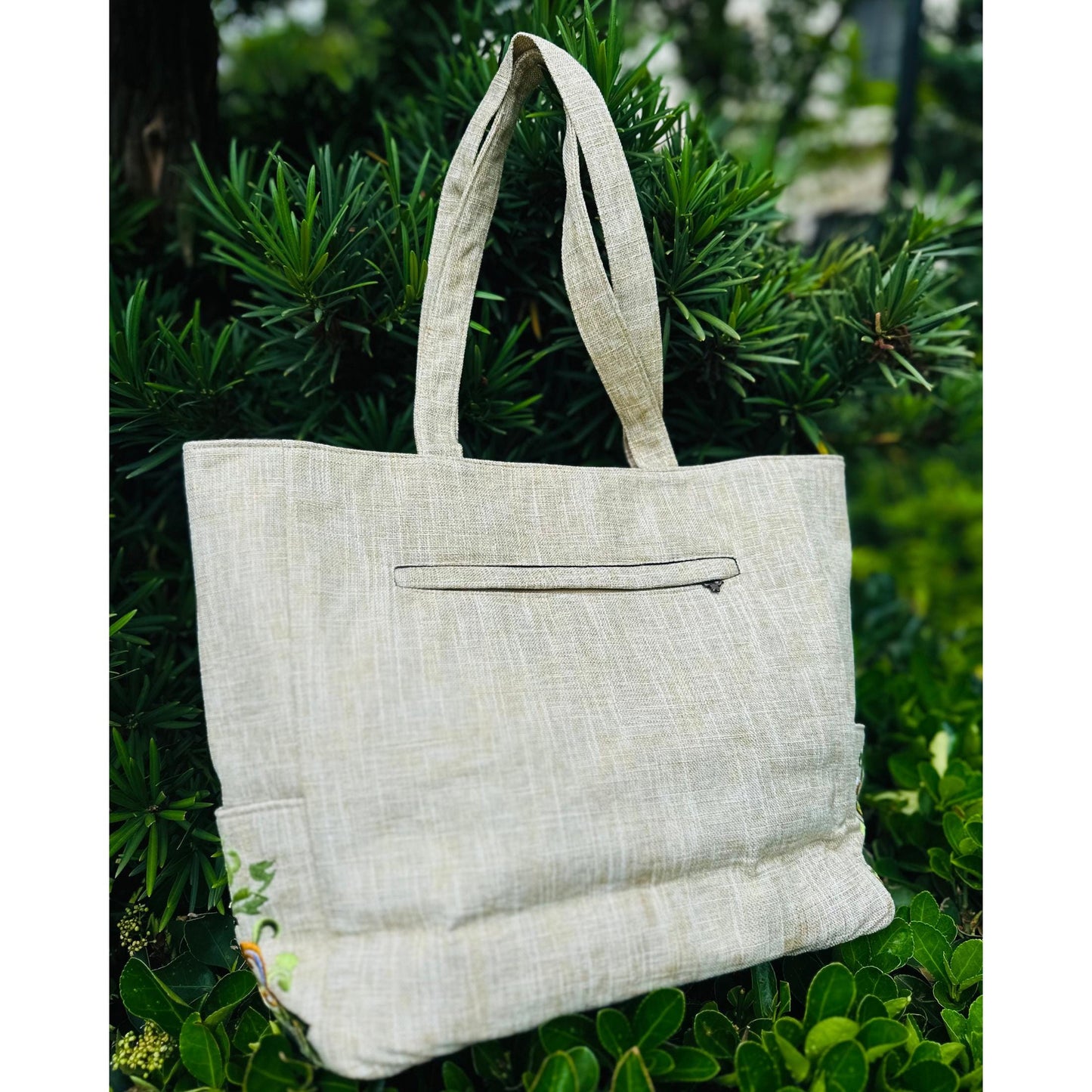 Linen Tote Bag with Embroidered Flower, Shoulder Bag for Women, Embroidered Peony Tote Bag, Zipper Shopping Bag, Diaper Bag