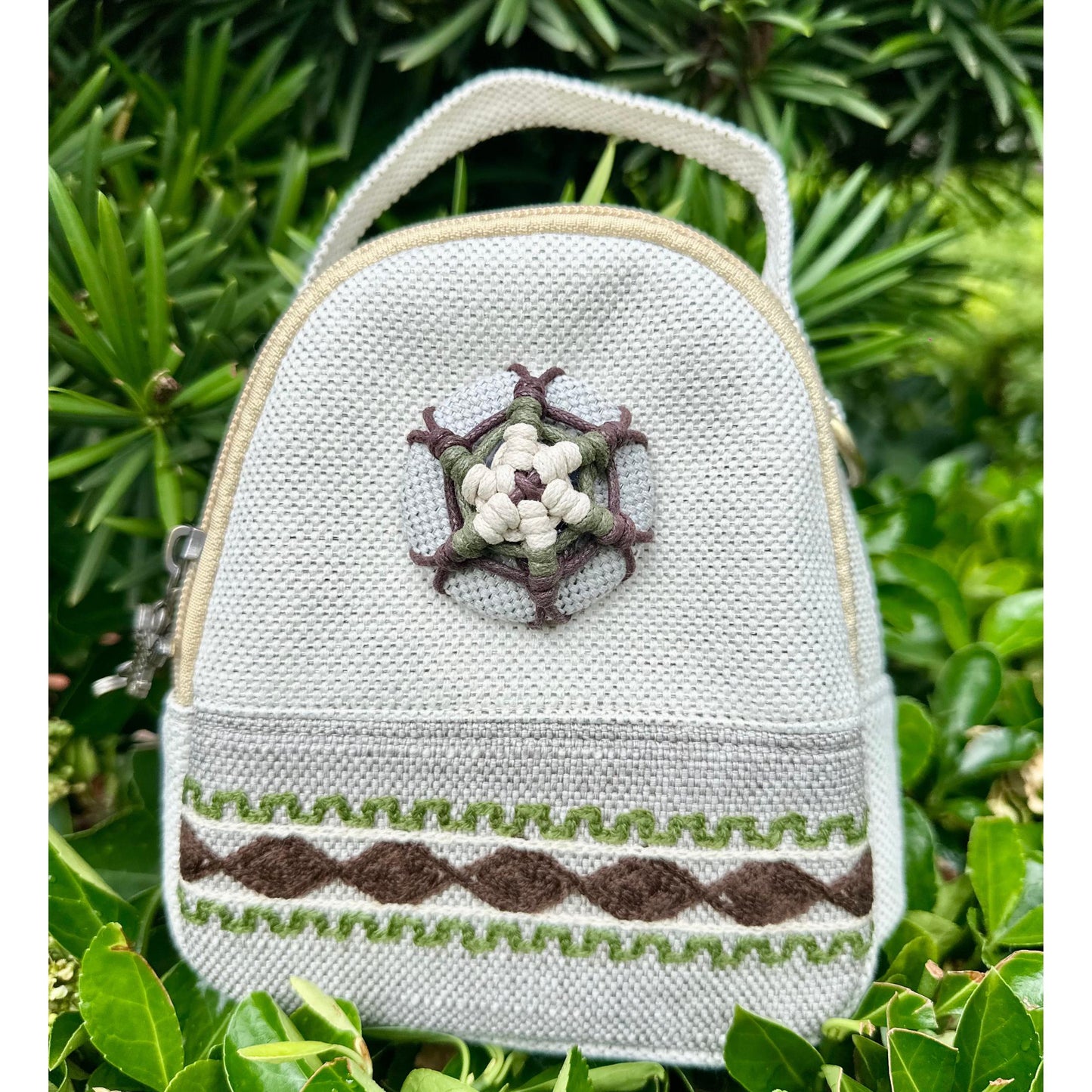 Linen Handbag with Embroidery Pattern, Shoulder Bag for Women, Zipper Crossbody Bag, Top Handle Bag