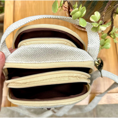 Linen Handbag with Embroidery Pattern, Shoulder Bag for Women, Zipper Crossbody Bag, Top Handle Bag