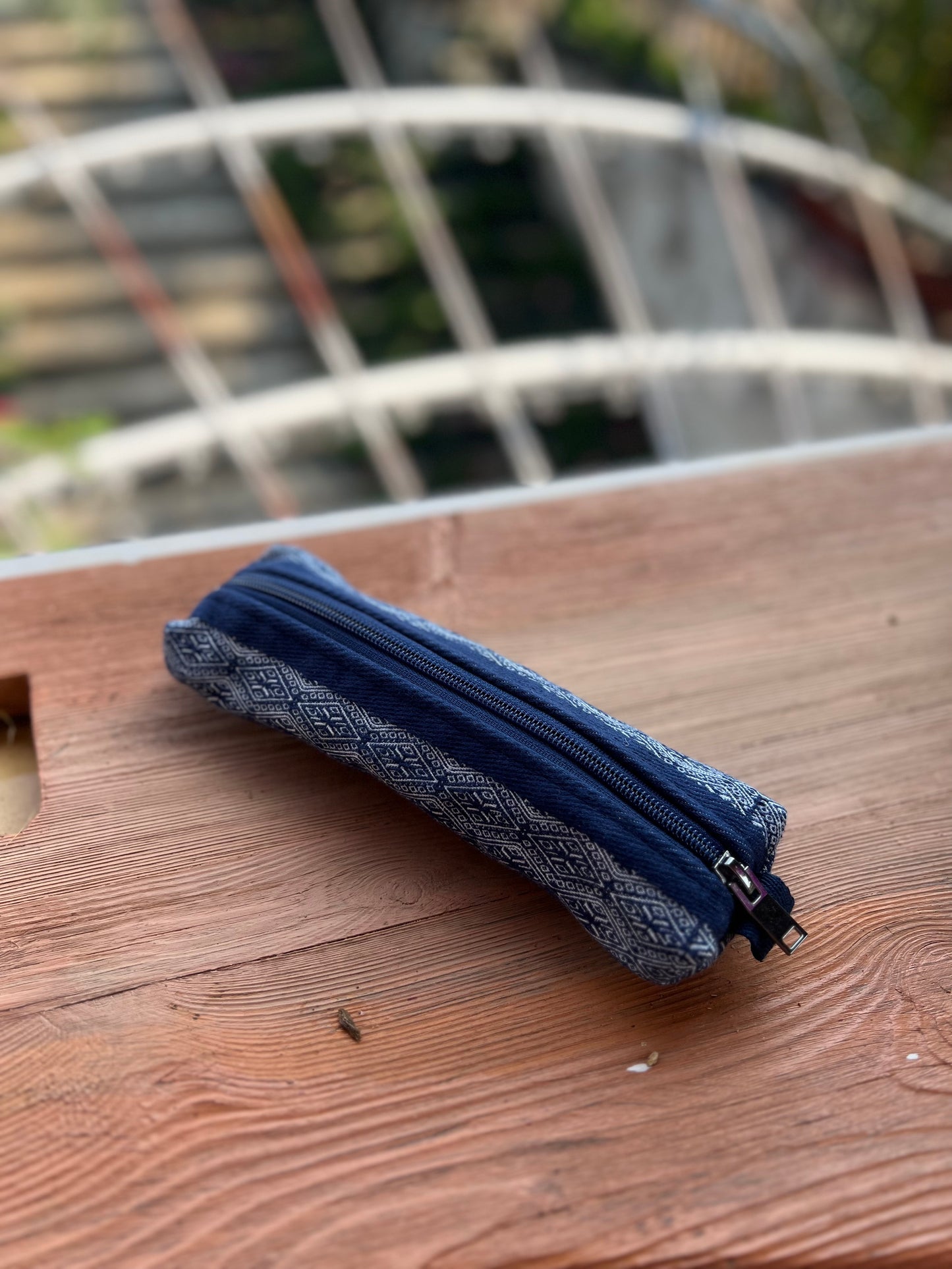 Natural Plant Dyed Cotton Notebook & Pen Case Kit with Octagonal Flower Pattern, Unique Pattern Office Kit Blue, Graduation Gift Combo