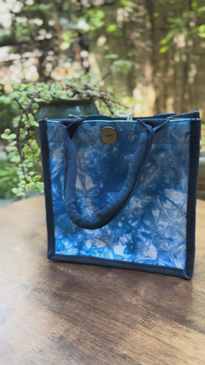 Tie Dye Linen Handbag with Button Closure, Top Handle Bag for Women