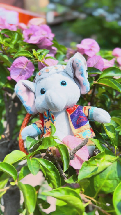 Handmade Royal Elephant Plushie Keychain with Ethnic Characteristics, Unique Stuffed Elephant Doll Keychain with Strap