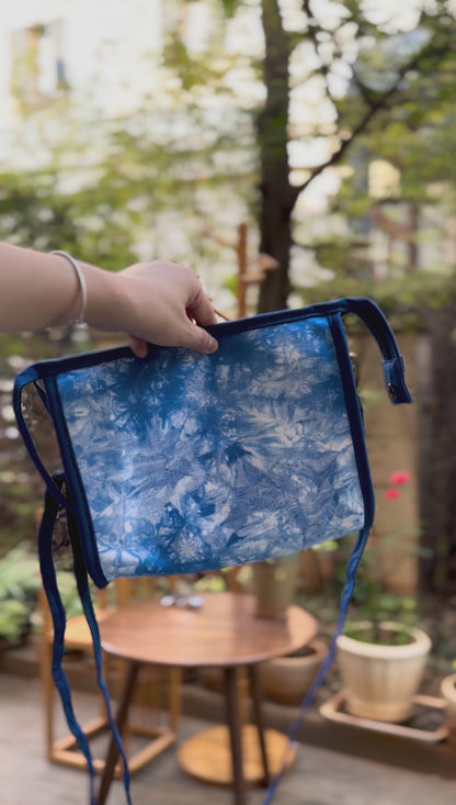 Tie Dye Linen Cosmetic Bag with Zipper, Handbag with Strap, Crossbody Bag