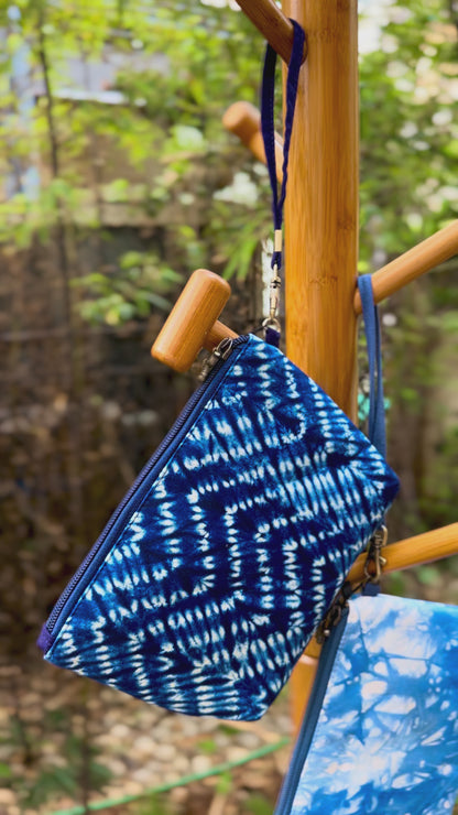 Tie Dye Linen Cosmetic Bag with Zipper Closure, Handbag with Strap