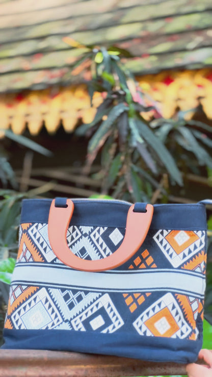 Handmade Natural Plant Dye Cotton Briefcase with Octagonal Flower Pattern, Unique Pattern Handbag, PU Handle Bag for MacBook 13"