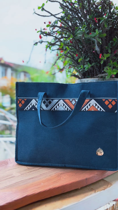 Handmade Natural Plant Dyed Cotton Briefcase with Octagonal Flower Pattern, Unique Pattern Handbag, Shoulder Bag for MacBook 13" Laptop