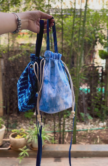 Tie Dye Linen Straw Bag, Handbag Pouch Blue, Top Handle Bag, Crossbody Bag